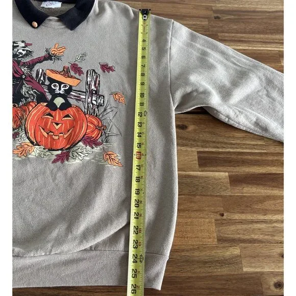 Vintage Halloween Sweatshirt Women’s Large Black Cat Pumpkin Scarecrow 80/90s - Picture 15 of 16